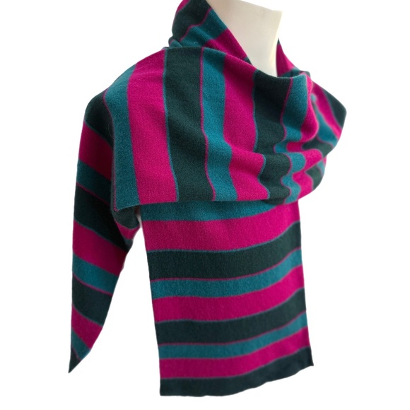 Hawico of Scotland Lambswool Striped Scarf 🇬🇧 – Magenta & Teal Double-Sided - Picture 7 of 13